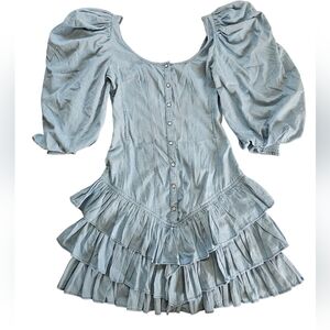 Chic Blue Puff Sleeve Mini Dress